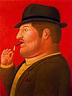 Fernando Botero Canvas Paintings - Hombre fumando